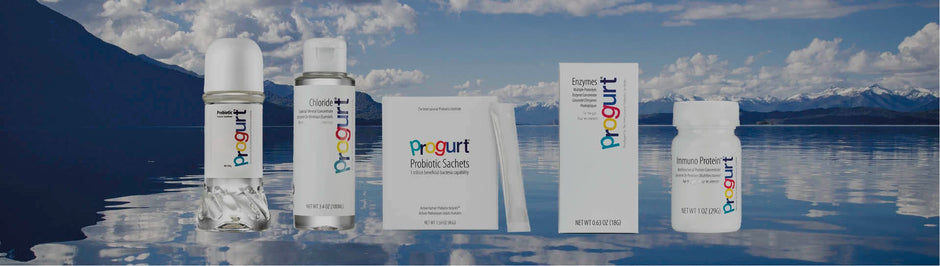 Progurt products with background of a lake